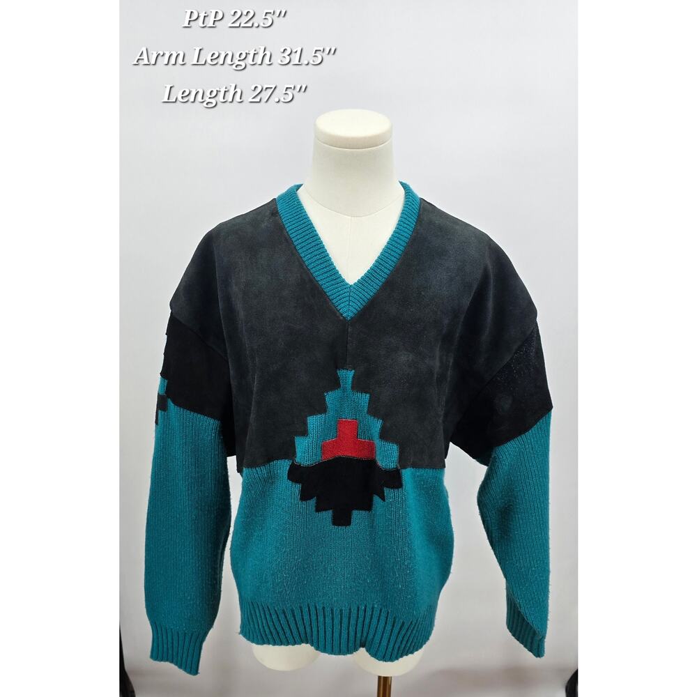 Vintage Pioneer Wear Southwest Suede + Knit Sweater Retro Ranchwear
